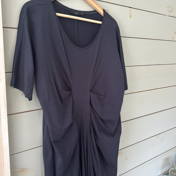 COS Draped Navy Blue Cotton Dress | Size M - Picture 3 of 5